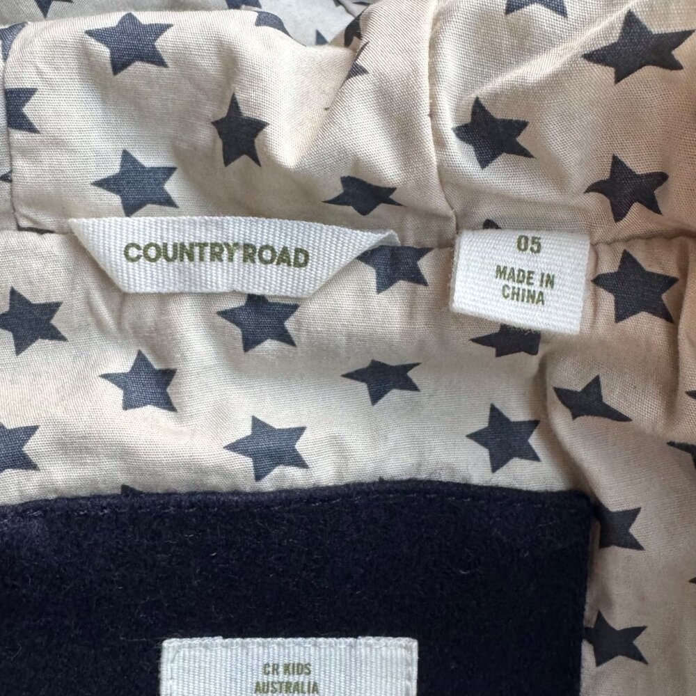 COUNTRY ROAD Wool Hooded Cape Girls 5 Navy Blue Winter Coat Faux Fur Pom Ties - Picture 9 of 12
